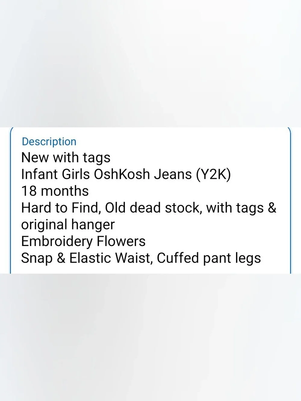 HTF NWT OshKosh 18 months Jeans Y2K